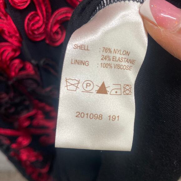 Y2k Midi Dress Size 8 Black Red Floral Embroidered Fairy Grunge Whimsigoth Party - Picture 15 of 16